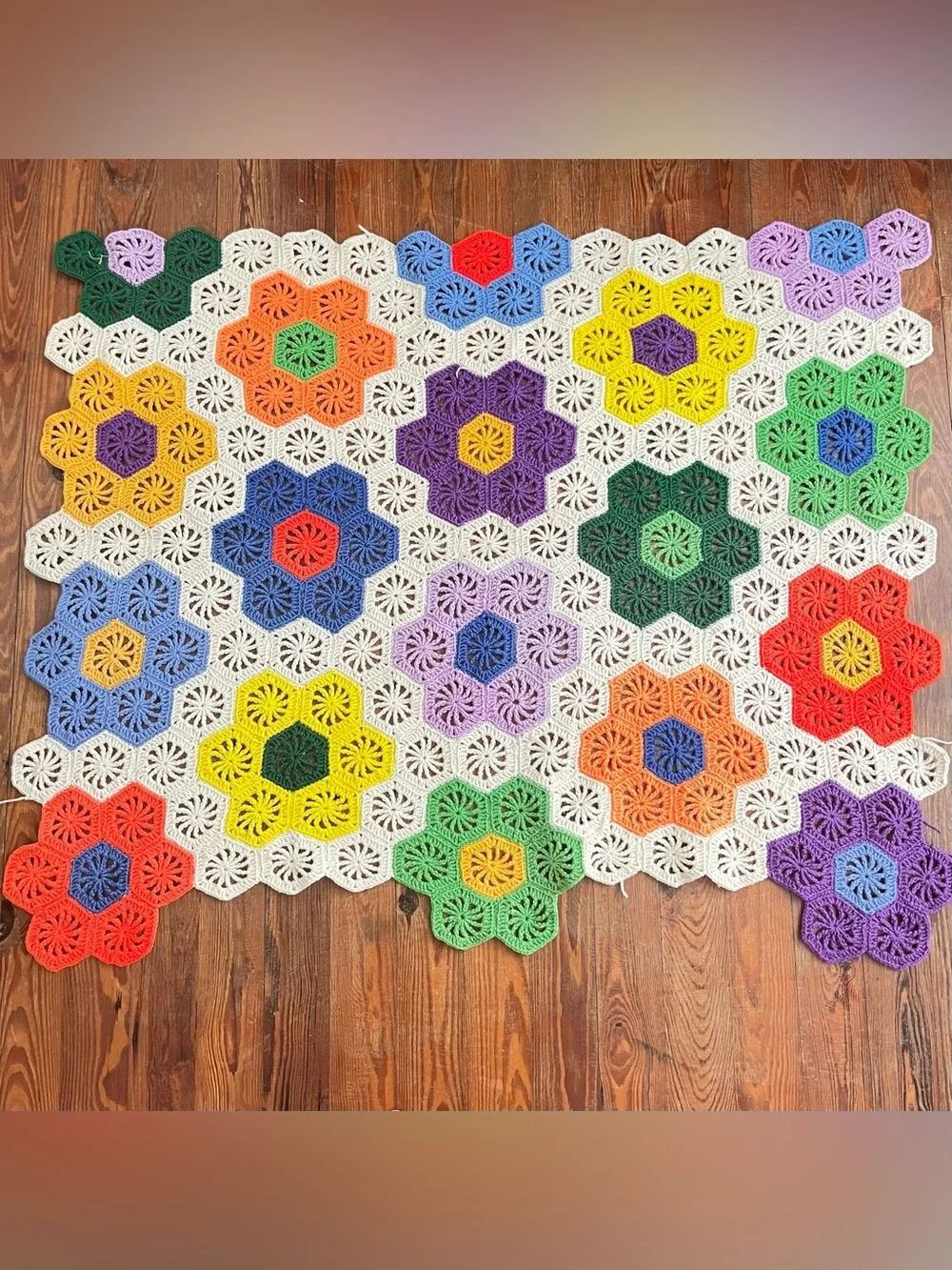 Vintage Colorful Floral Crochet Blanket